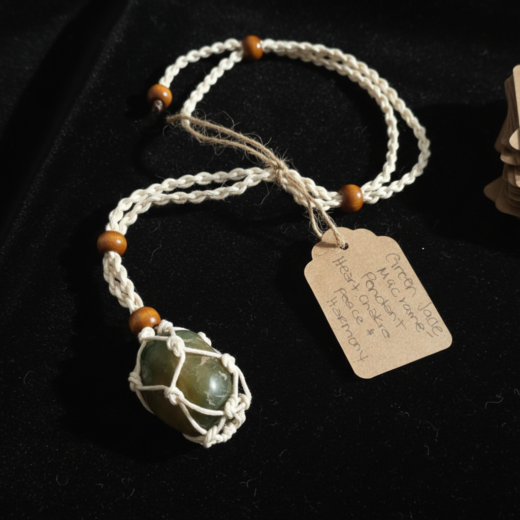 Green Jade pendant with kraft tag