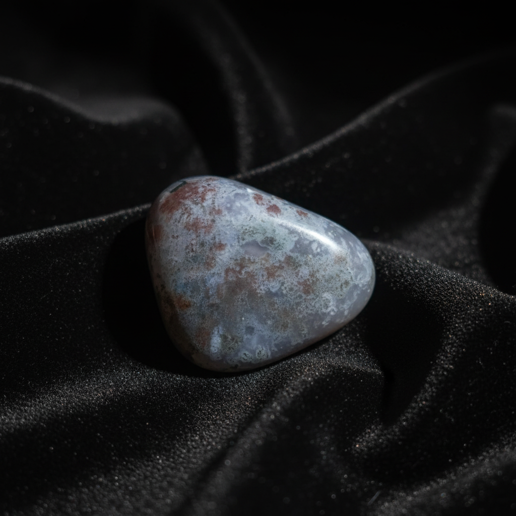 Moss Chalcedony on black velvet - angle 3