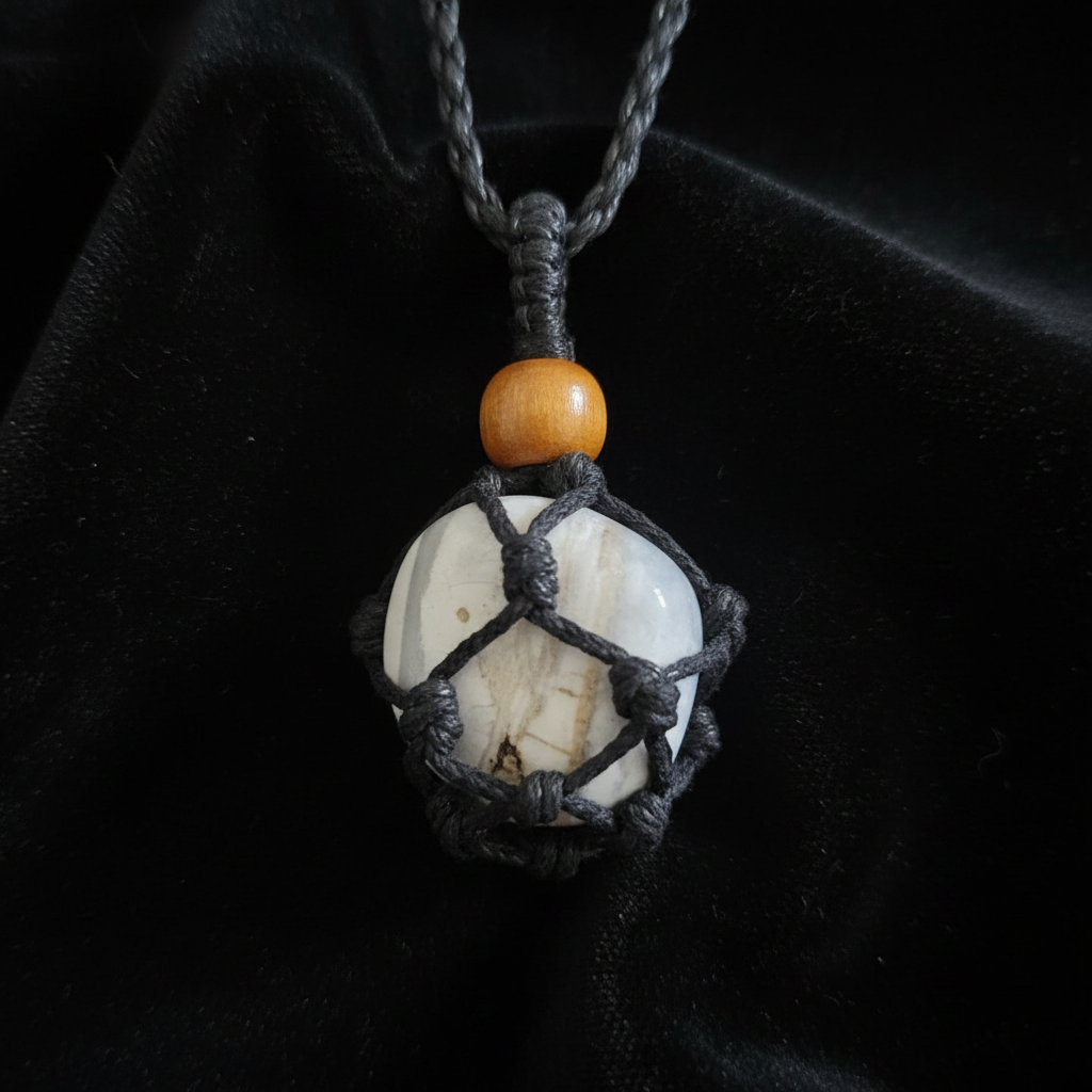 Zebra Jasper pendant knotwork close-up
